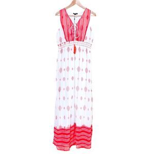 Alberto Makali Red & White Maxi Dress sz M Boho Italian Summer Vacation NWT
